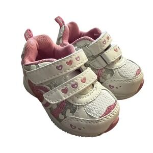 Vintage Y2K Tennis Shoes Baby Size 3 Girls Pink & White Chunky Heart Sparkle